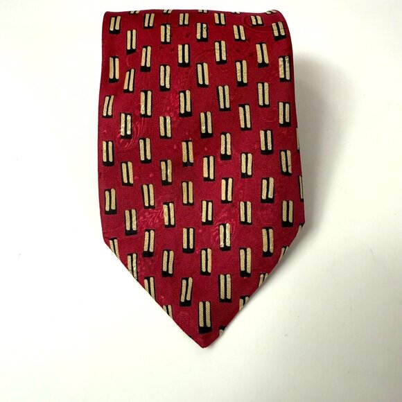 Christian Dior Monsieur Burgundy Red Silk Neck Tie Geometric Pattern - Picture 2 of 5